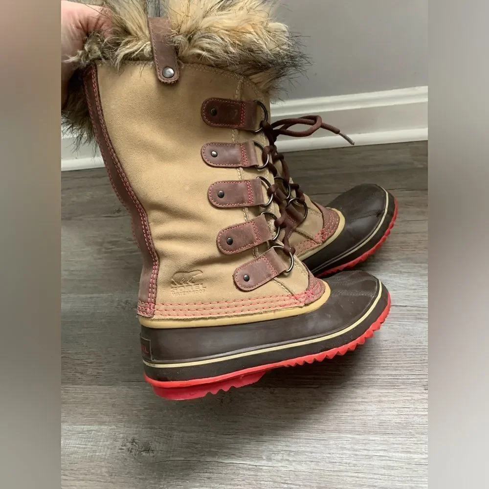 Sorel Joan Of Arctic Boots Eskimo Waterproof Boots Tall Thick Warm Brown Pink 8